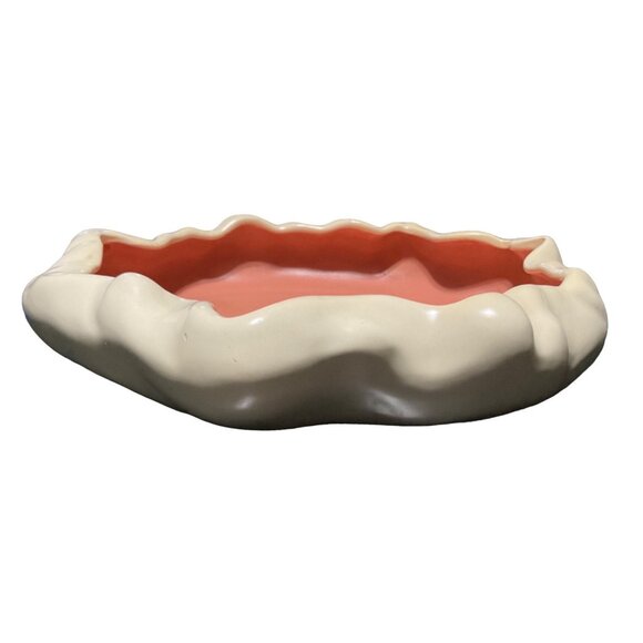 Metlox Poppy Trail MCM 737 Ceramic Bowl Free Form Edge Cream & Coral - Picture 4 of 8